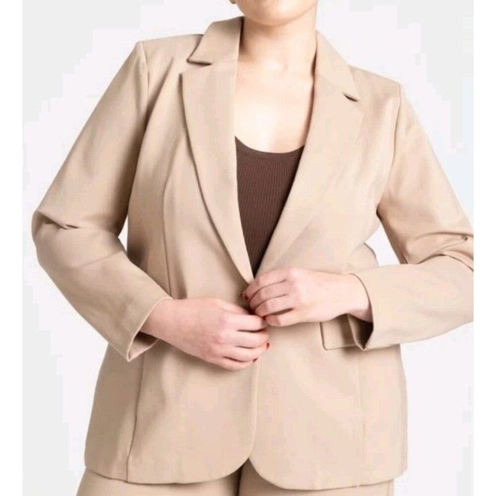 Eloquii The Ultimate Stretch Ponte Knit One Button Blazer Natural Tan Plus Sz 20